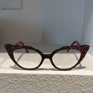 Francis Klein Elegant Cat-Eye Glasses with Red and Gold Accents